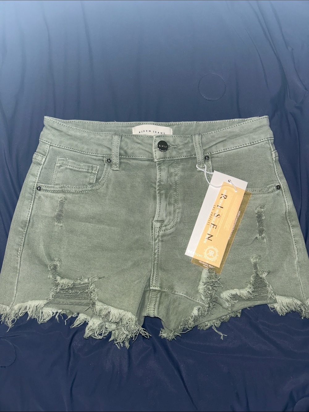 ✨Risen ✨ Olive Distressed Denim Shorts